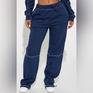 Fashion Nova Dark Blue Joggers with White Trim